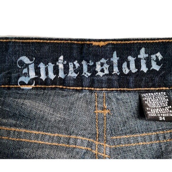 Vintage Y2K Interstate Baggy Wide Leg Blue Denim Distress Jeans Men Size 34 x 32 - Picture 6 of 8